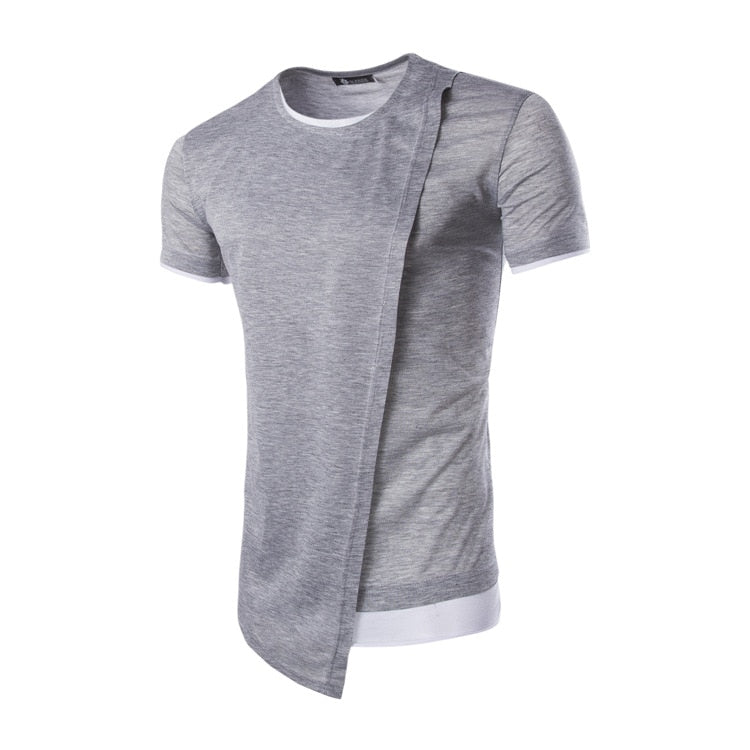 Oblique Double Layers Hip Hop Style Men Short Sleeves T Shirt