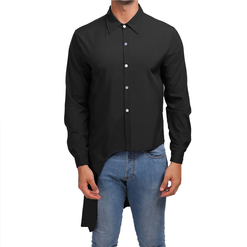 Asymmetry Plain Street Style Men Long Sleeves Shirt - FanFreakz