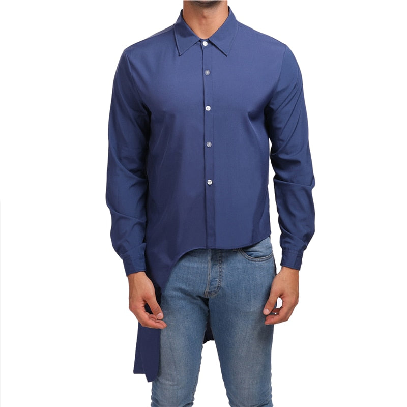 Asymmetry Plain Street Style Men Long Sleeves Shirt - FanFreakz