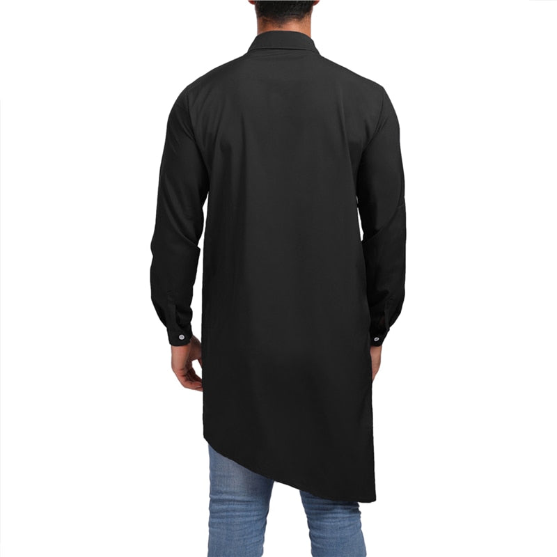 Asymmetry Plain Street Style Men Long Sleeves Shirt - FanFreakz