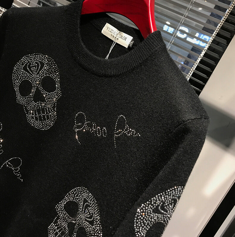 Black Rhinestone Skull Rayon Sweater