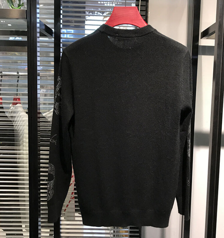 Black Rhinestone Skull Rayon Sweater