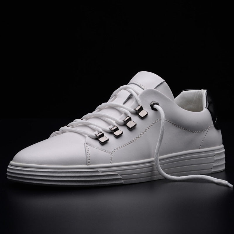 White Genuine Leather Casual Lace Up Men Sneaker