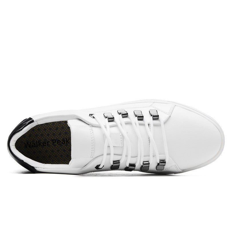 White Genuine Leather Casual Lace Up Men Sneaker