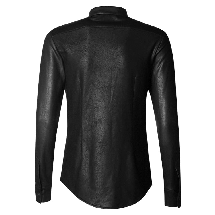 Black Solid Retro British Style Men Slim Long Sleeve Shirt - FanFreakz