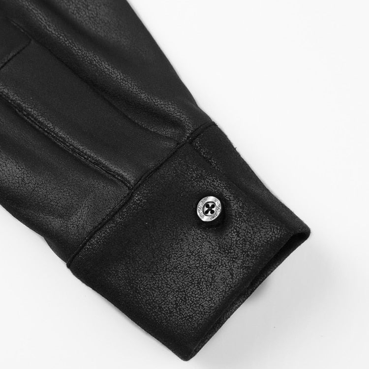 Black Solid Retro British Style Men Slim Long Sleeve Shirt - FanFreakz