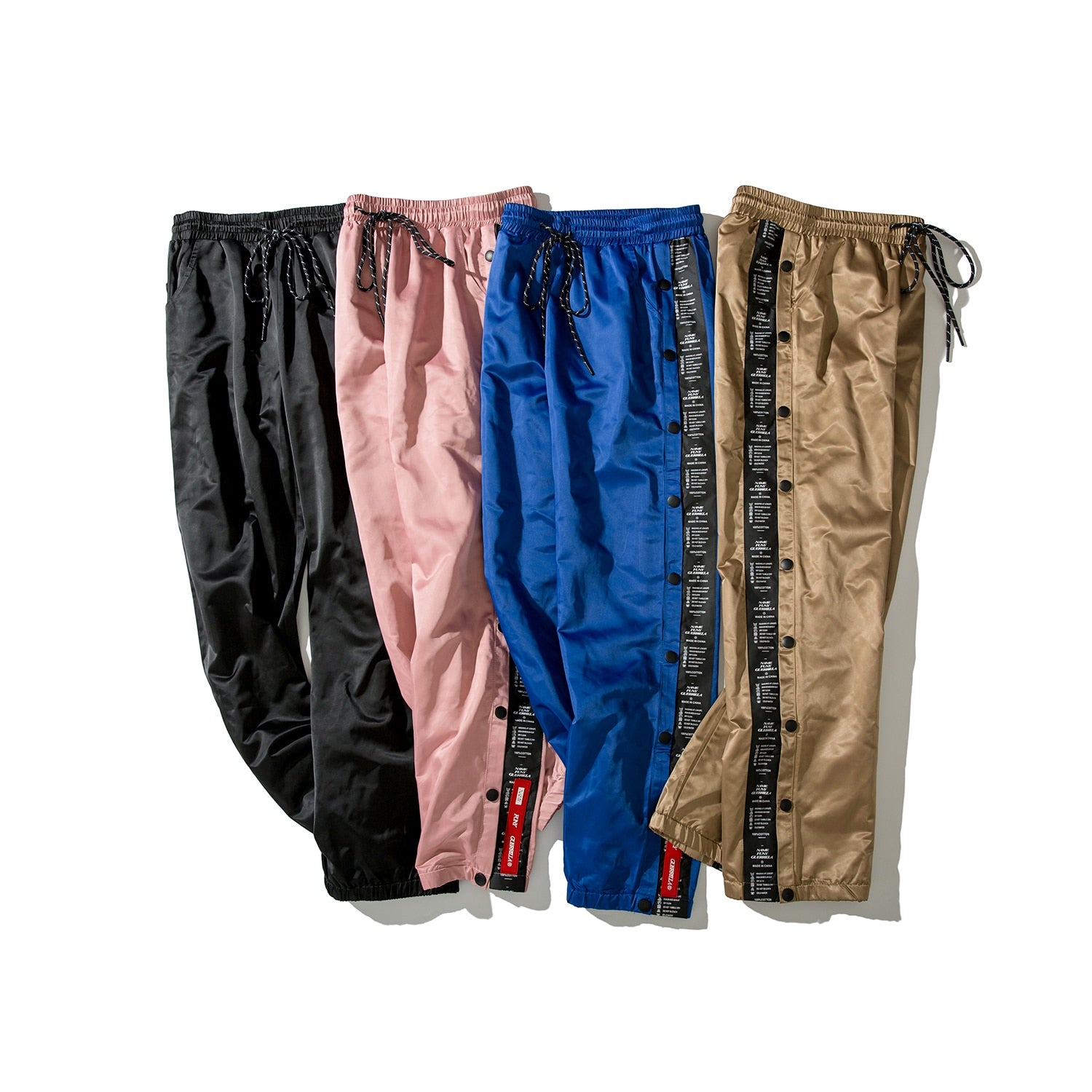 Casual Hip Hop Drawstring Jogger with Side Button Detail Men Pants