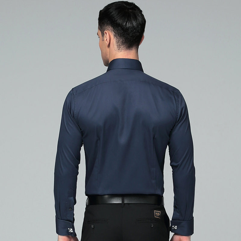 Regular Fit Cufflink Long Sleeve Men Business Suits Shirts Solid Color - FanFreakz