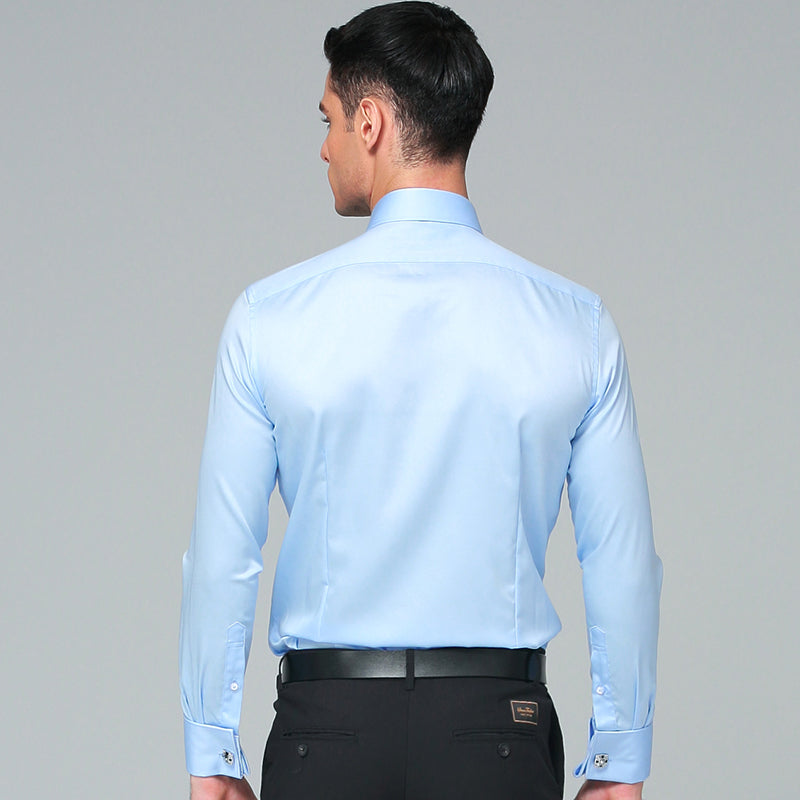 Regular Fit Cufflink Long Sleeve Men Business Suits Shirts Solid Color - FanFreakz