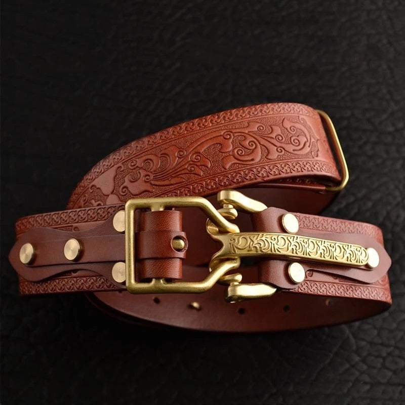 Artistic Leather Gold Buckle Men Belt