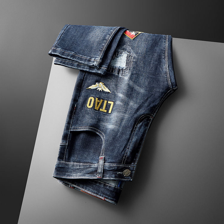 Badges Embroidery and Patchwork Decorated Jeans