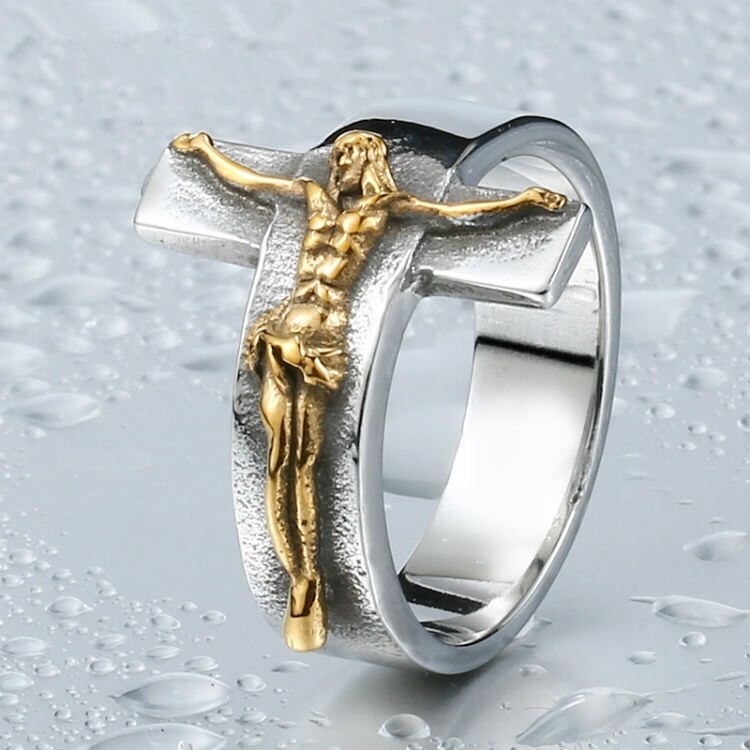Fashion Cross Jesus Silver Gold RIngs