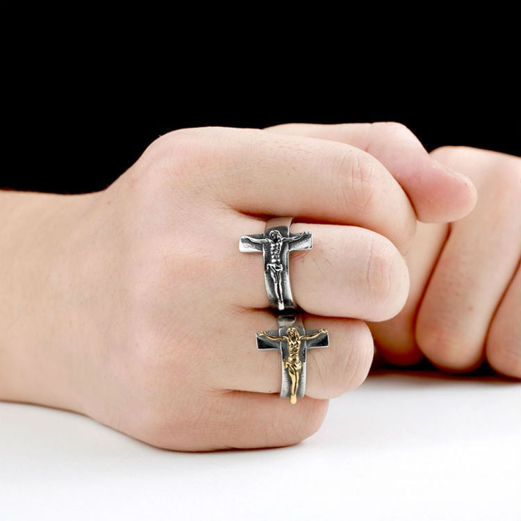 Fashion Cross Jesus Silver Gold RIngs