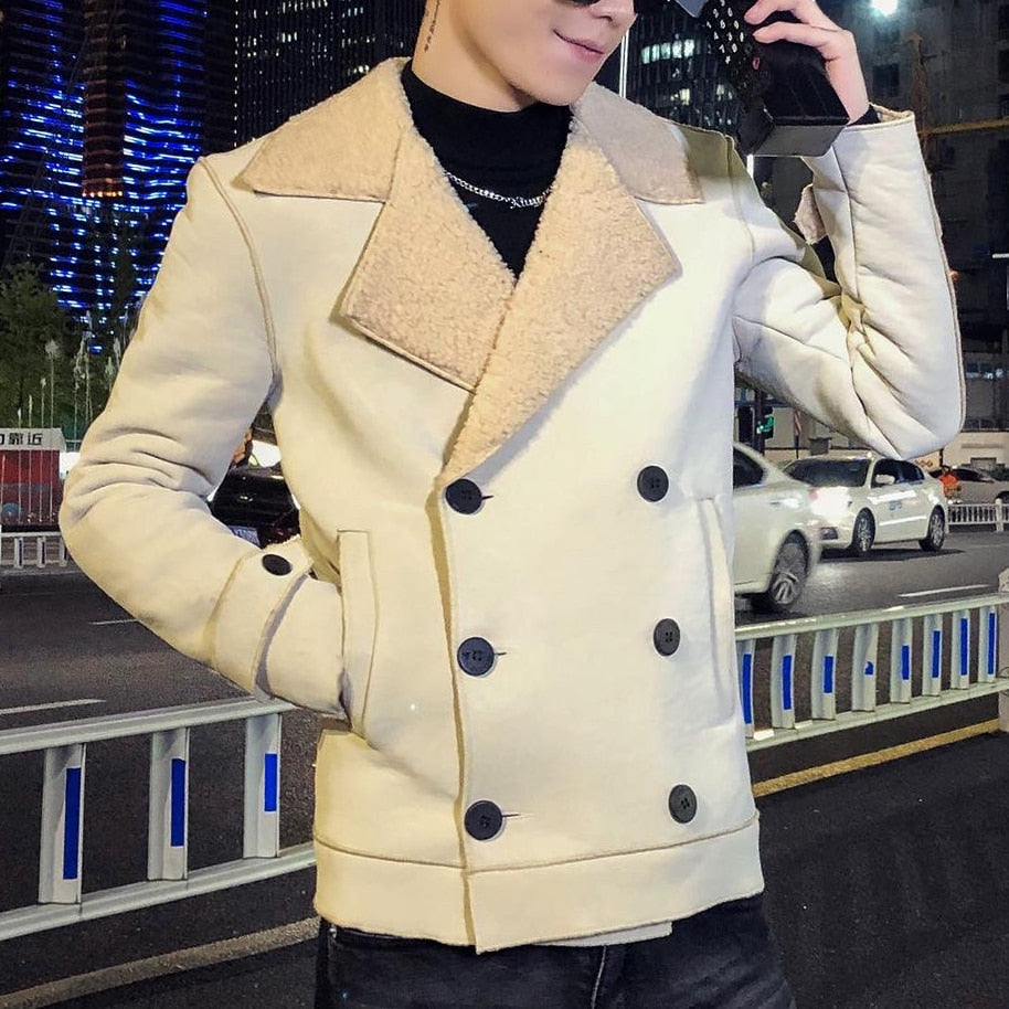 Monocolor Korean Style Faux Leather Coat