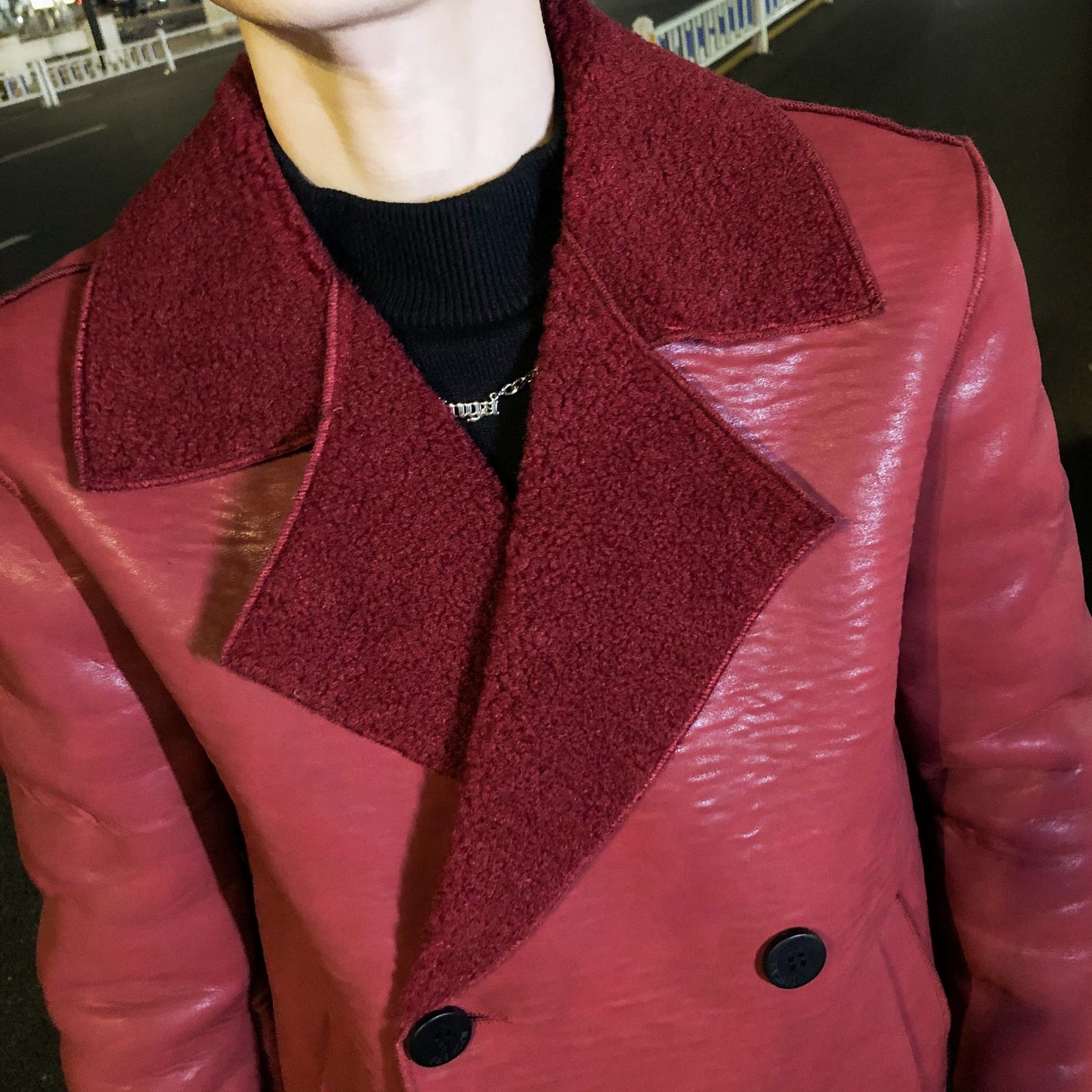 Monocolor Korean Style Faux Leather Coat