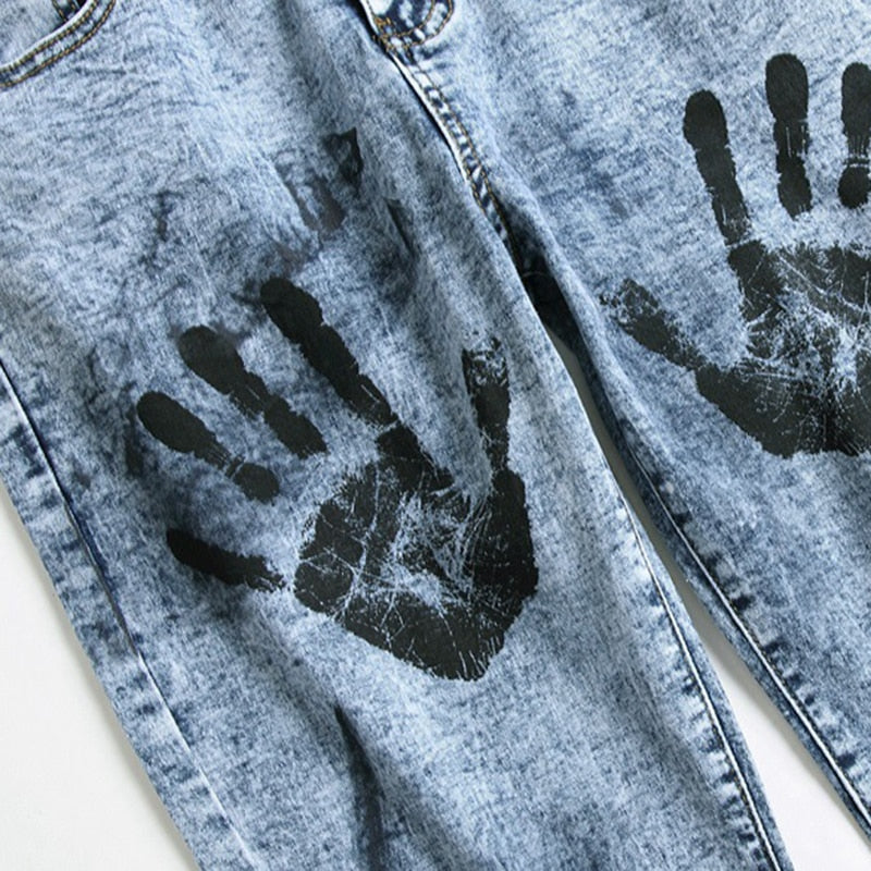 Hand Palms Printed Slim Fit Jeans