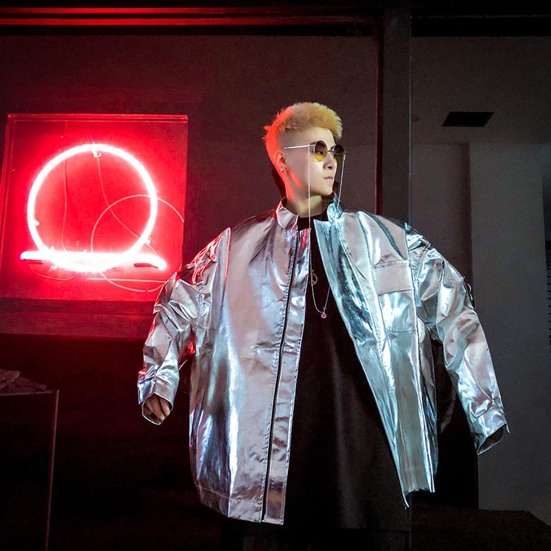 Glossy Streetwear Trenchcoat Loose Style Men Jacket