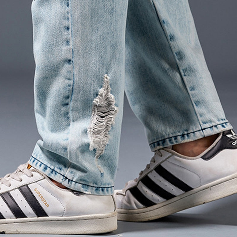 Abstract Patterned Patchwork Slim Straight Jeans