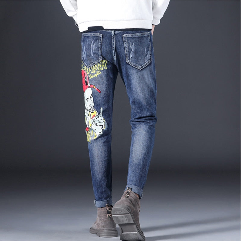 Smoke Boy Painted Ripped Patchwork Jeans
