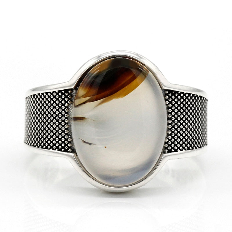 Silver Vintage with Oval Special Stone Men Fashion Ring