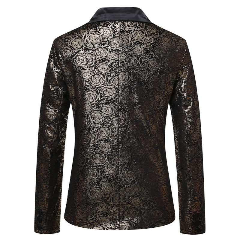 Rose Gold Print Patchwork Collar Dress Style Men Blazer