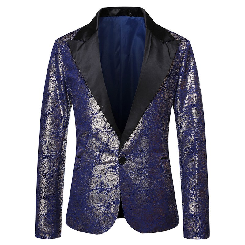 Rose Gold Print Patchwork Collar Dress Style Men Blazer