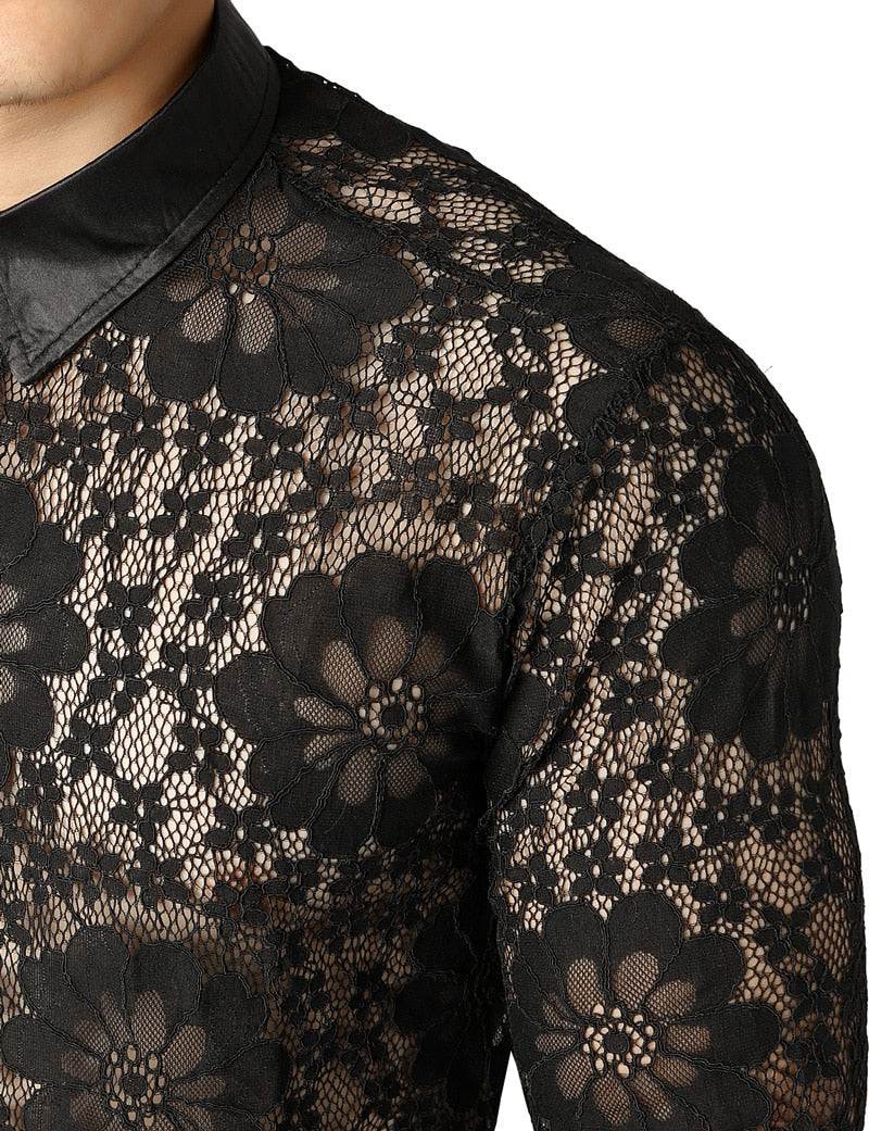 Floral See-Through Long-Sleeved Shirt