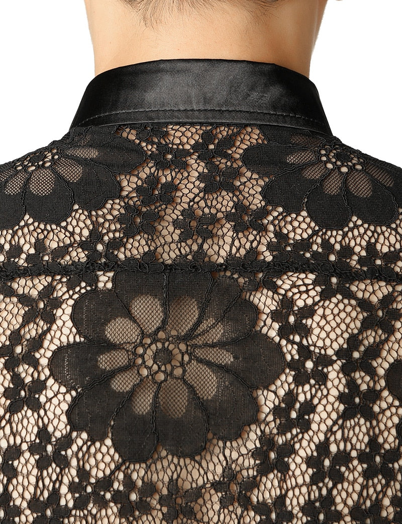 Floral See-Through Long-Sleeved Shirt