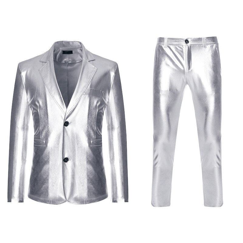 Shiny Gold 2 Pieces Blazer and Pants Suit Set