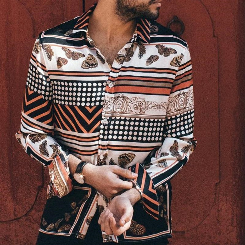 Mixed Pattern Long Sleeve Casual Print Men Shirts