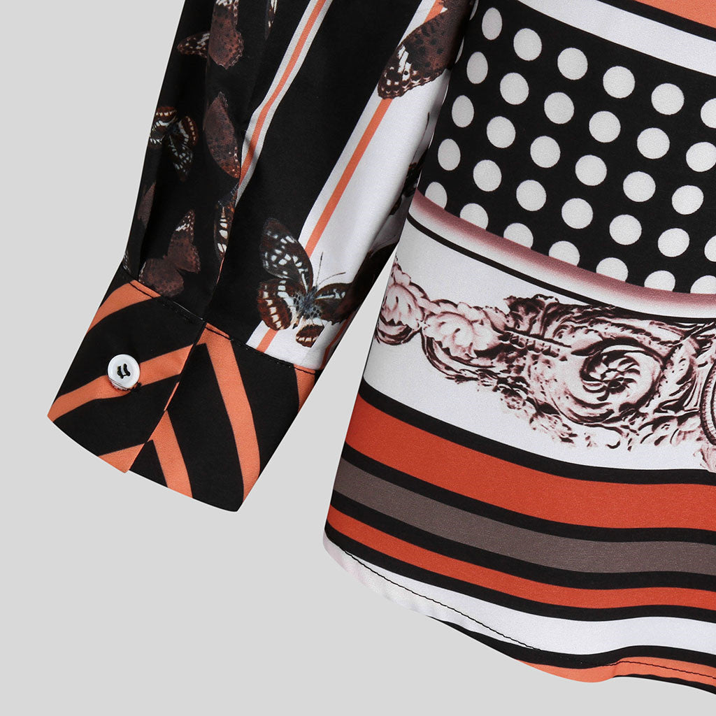 Mixed Pattern Long Sleeve Casual Print Men Shirts