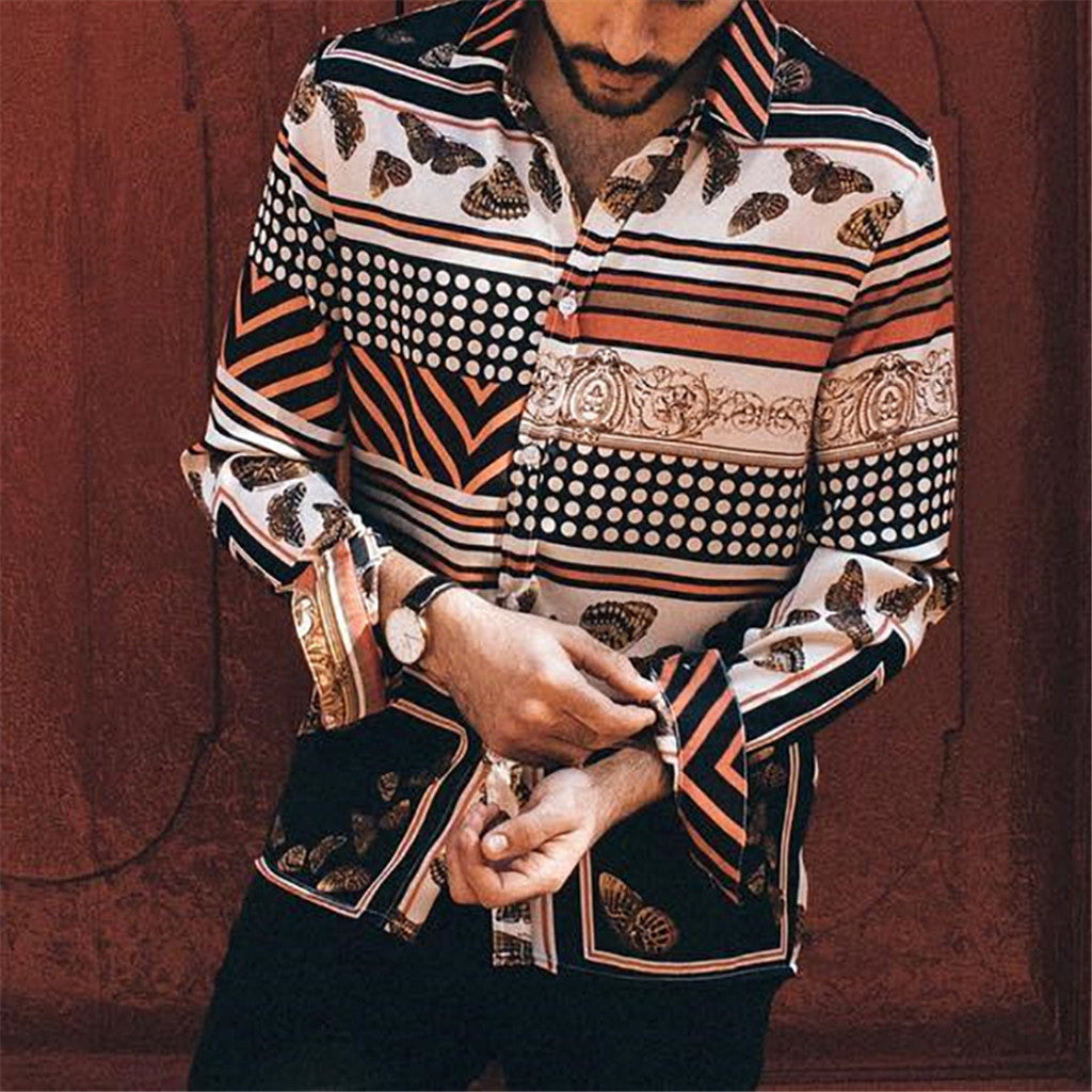 Mixed Pattern Long Sleeve Casual Print Men Shirts