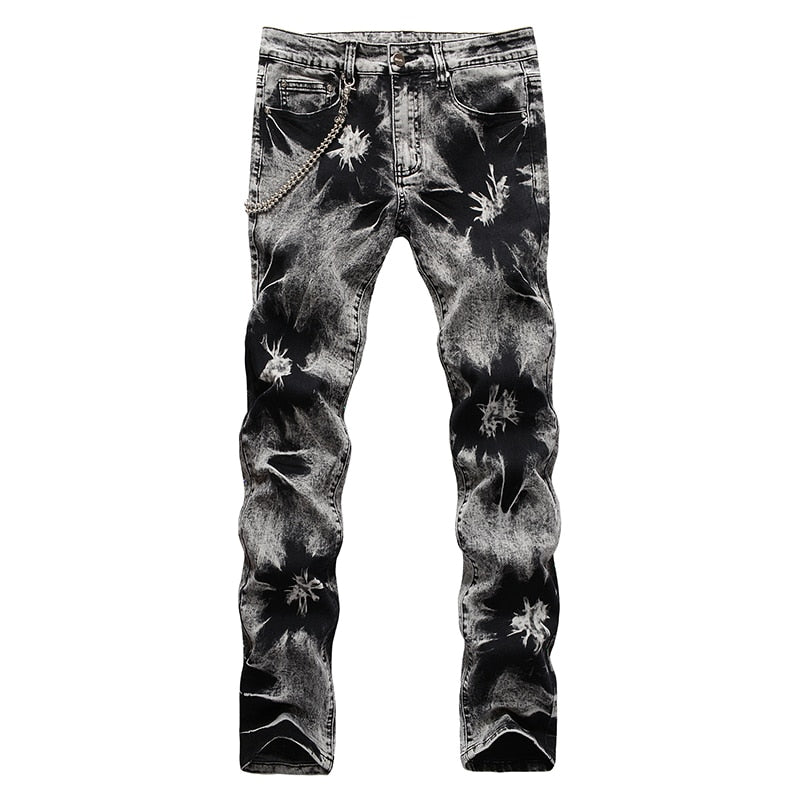 String Beaded Tie-Dyed Style Straight Jeans