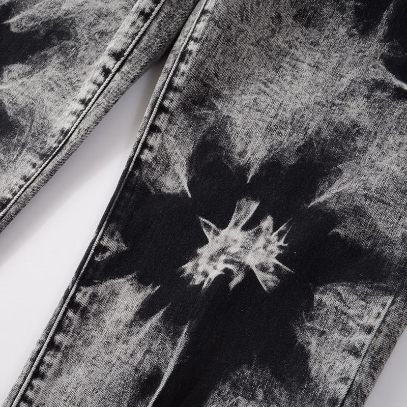 String Beaded Tie-Dyed Style Straight Jeans