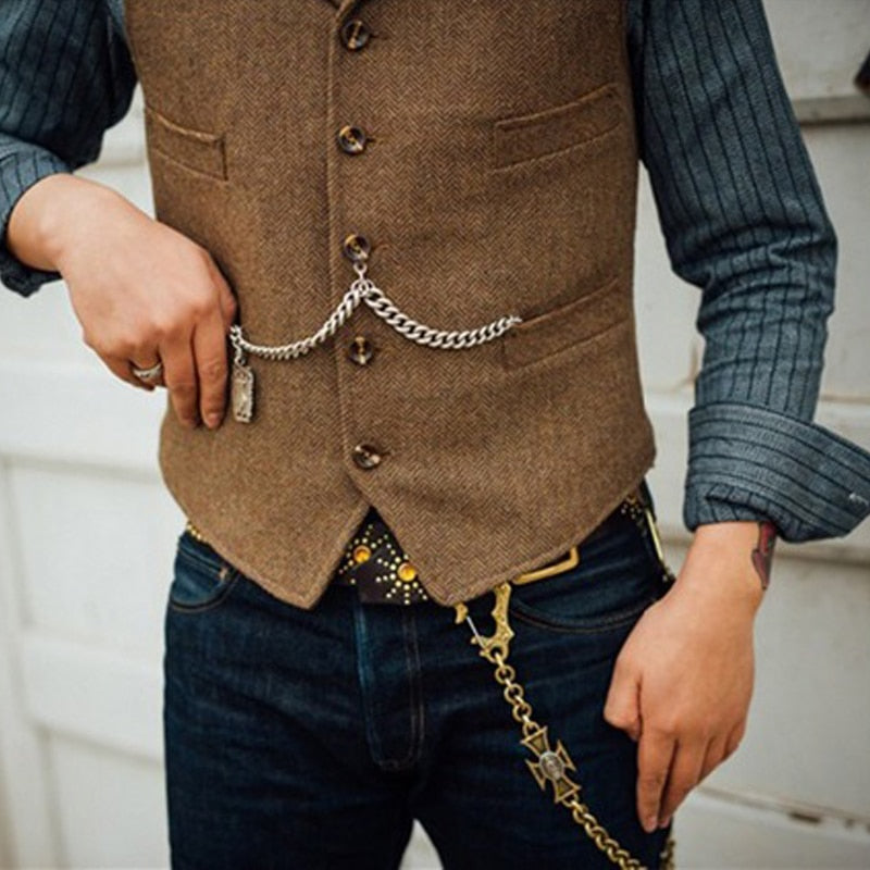Basic Five Button Chain Decorated Vest