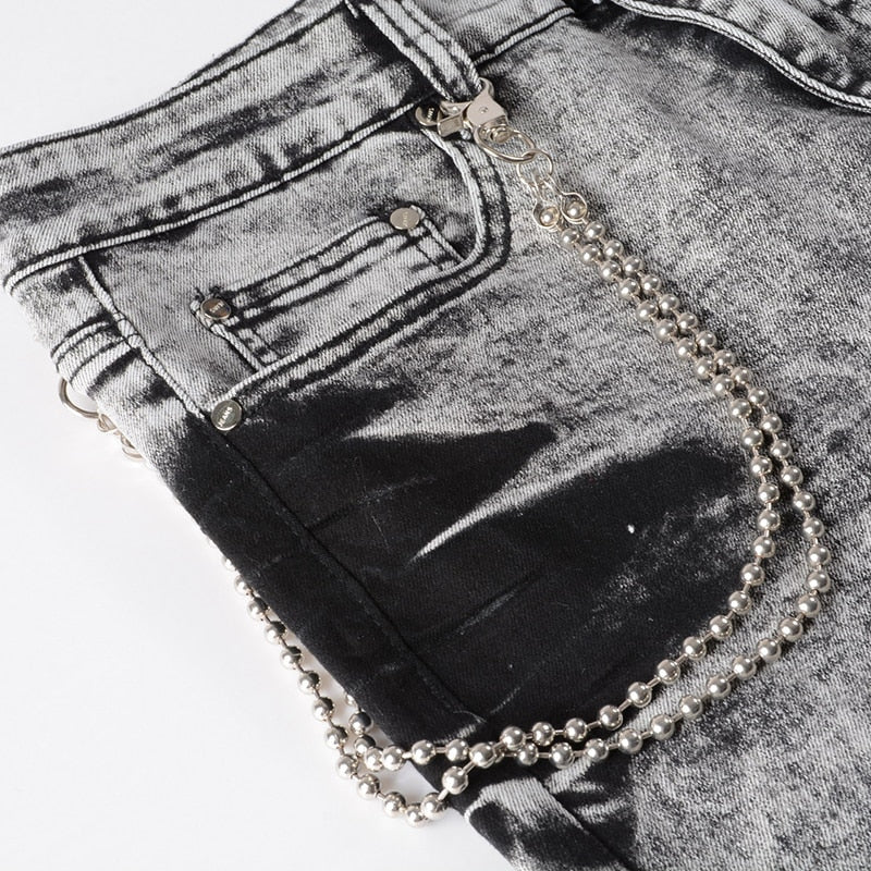 String Beaded Striped Straight Jeans