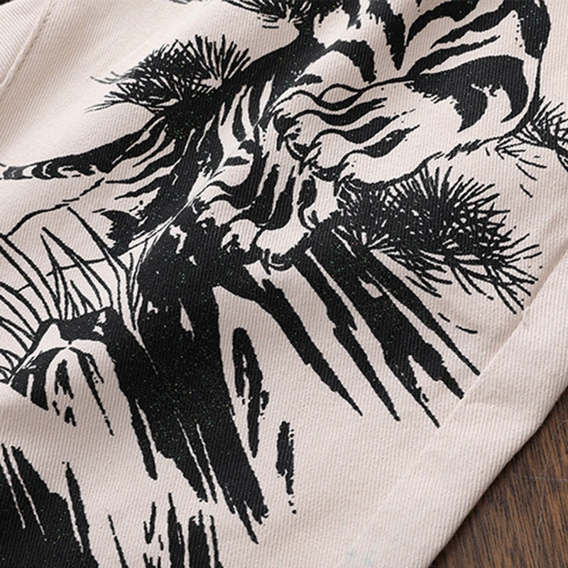 Tiger and Great Wall Printed Men Jeans