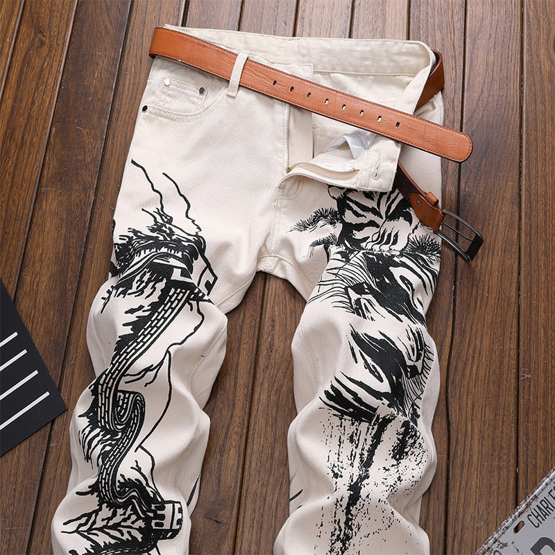 Tiger and Great Wall Printed Men Jeans
