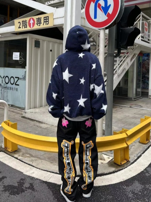 Hip Hop Star Letter Printed Men Jeans