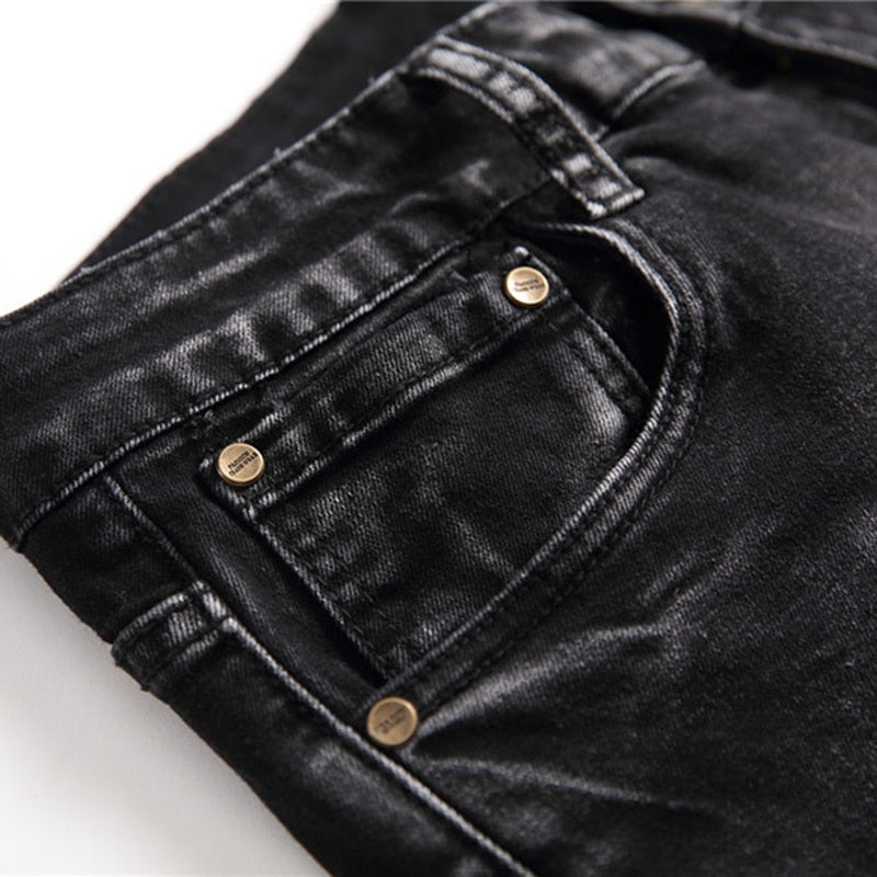 Rocker Style Embroidered Patchwork Men Slim Fit Jeans