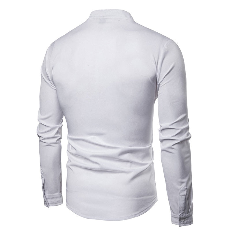 Casual Mandarin Collar with Yellow Stroke Embroidery Men Shirt - FanFreakz