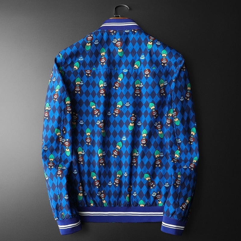 Expressive Cartoon Pattern Bomber Jacket