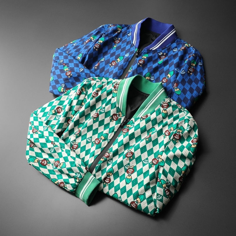 Expressive Cartoon Pattern Bomber Jacket