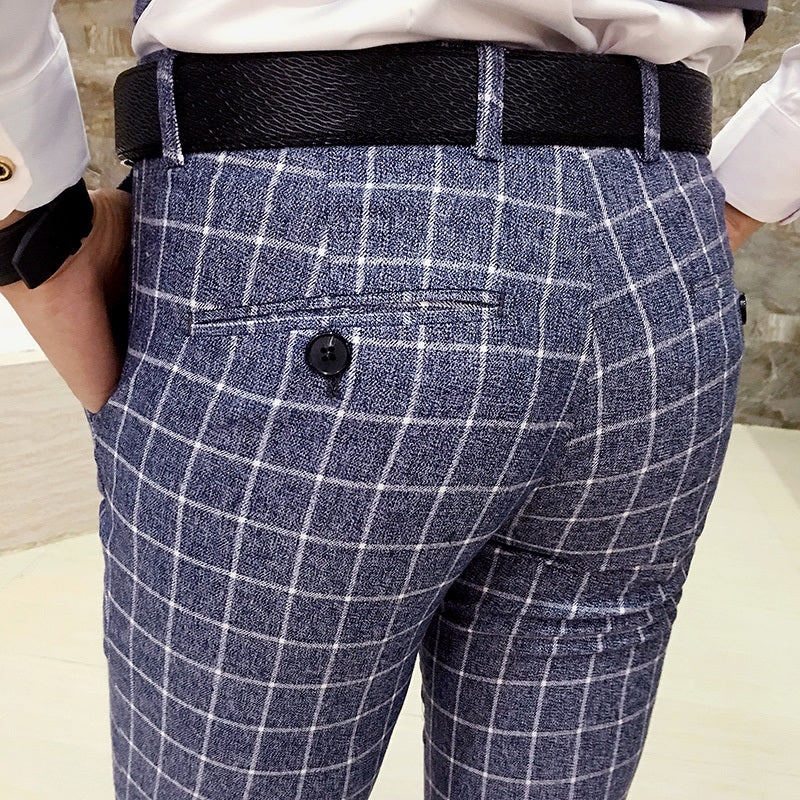 British Chalk Plaid Style Men Slim Fit Trouser - FanFreakz