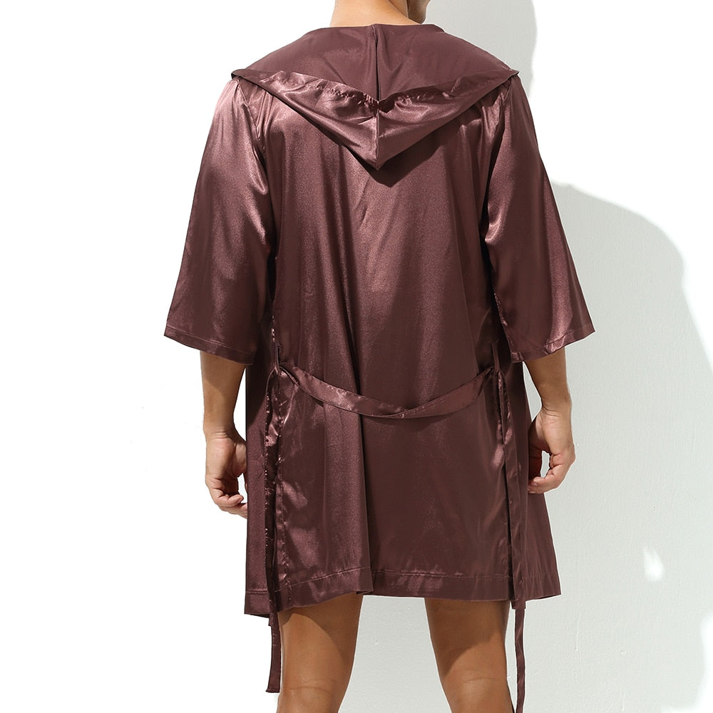 Hooded Satin Solid Pajamas Robe