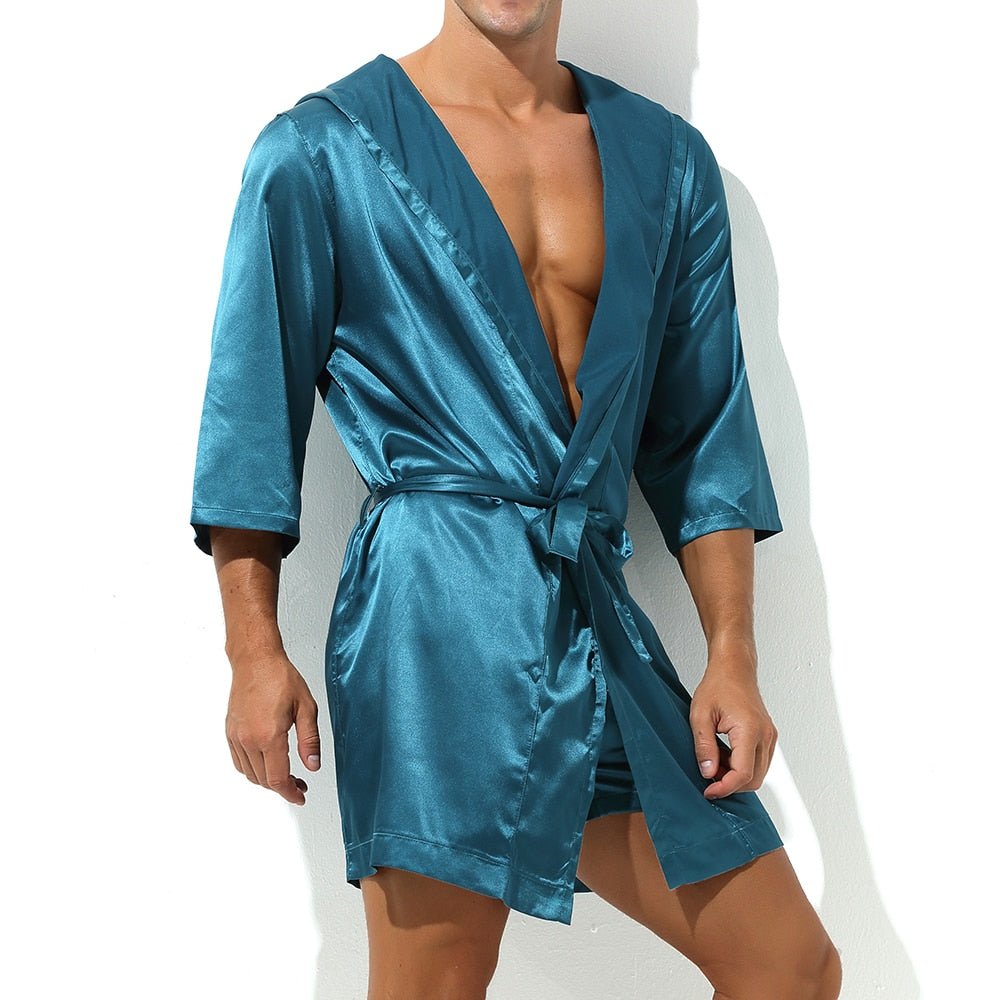 Hooded Satin Solid Pajamas Robe