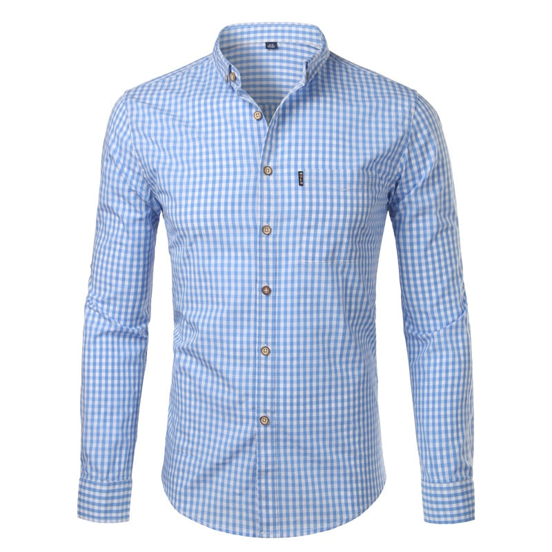 Plaid Turn-Down Collar Neck Cotton Shirt