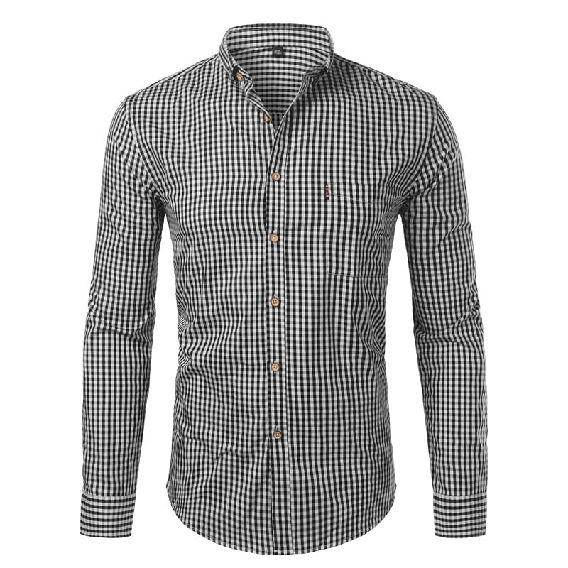 Plaid Turn-Down Collar Neck Cotton Shirt
