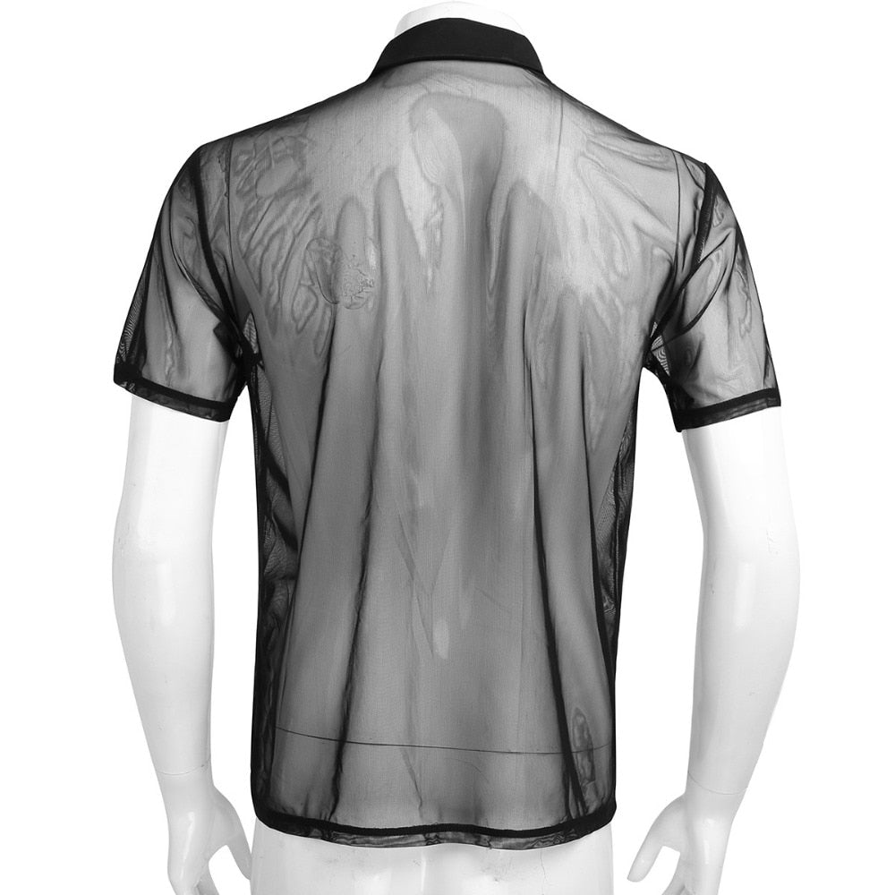 Sexy Thin See Through Summer Short Sleeves Turn Down Collar Style Men Polo Shirt
