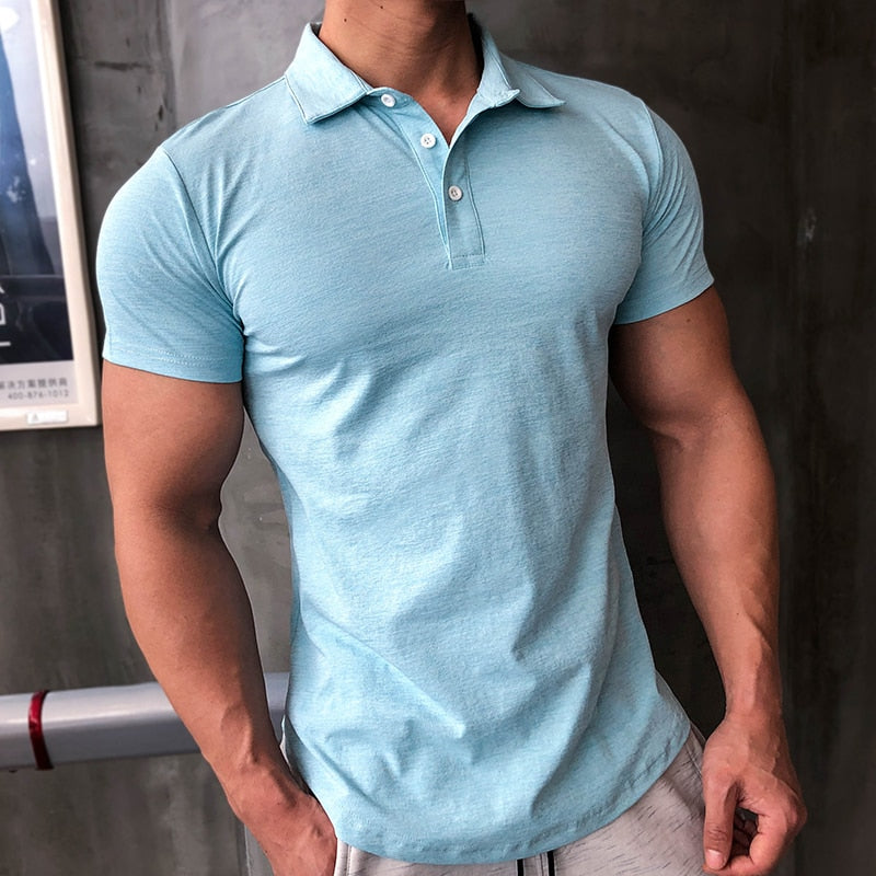 Sporty Spandex Solid Color Polo Shirt